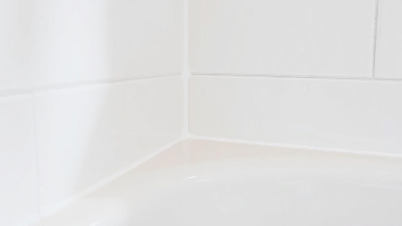 Badkamer kitten — strakke, waterdichte naad Strak afgekitte witte badkamernaad tussen tegels en bad