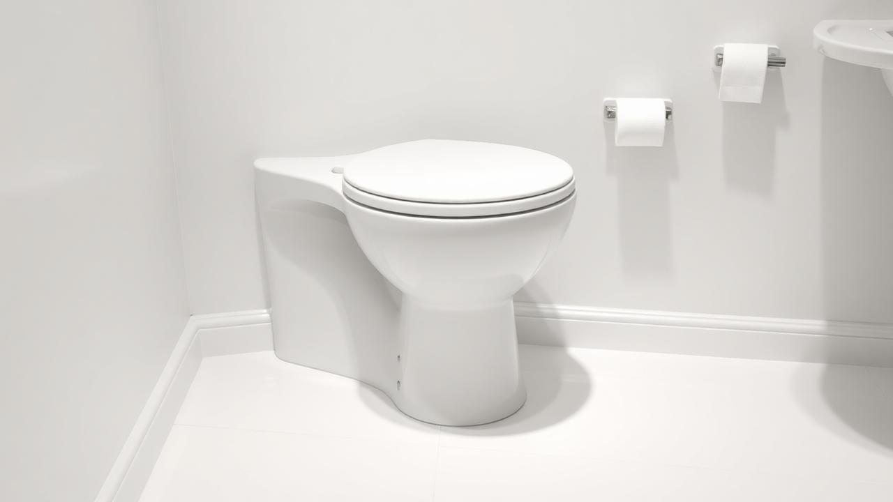 Toilet kitten — hygiënische afwerking Wit toilet met strak afgekitte voet in moderne toiletruimte